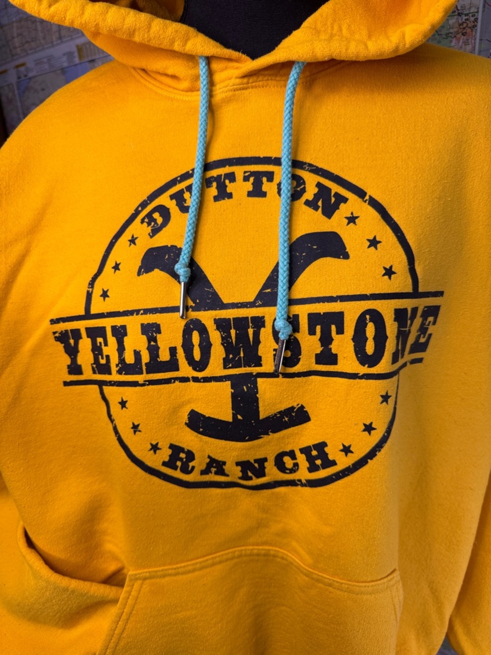 Yellowstone Dutton Ranch Yellow Hooded Sweatshirt with Black Logo